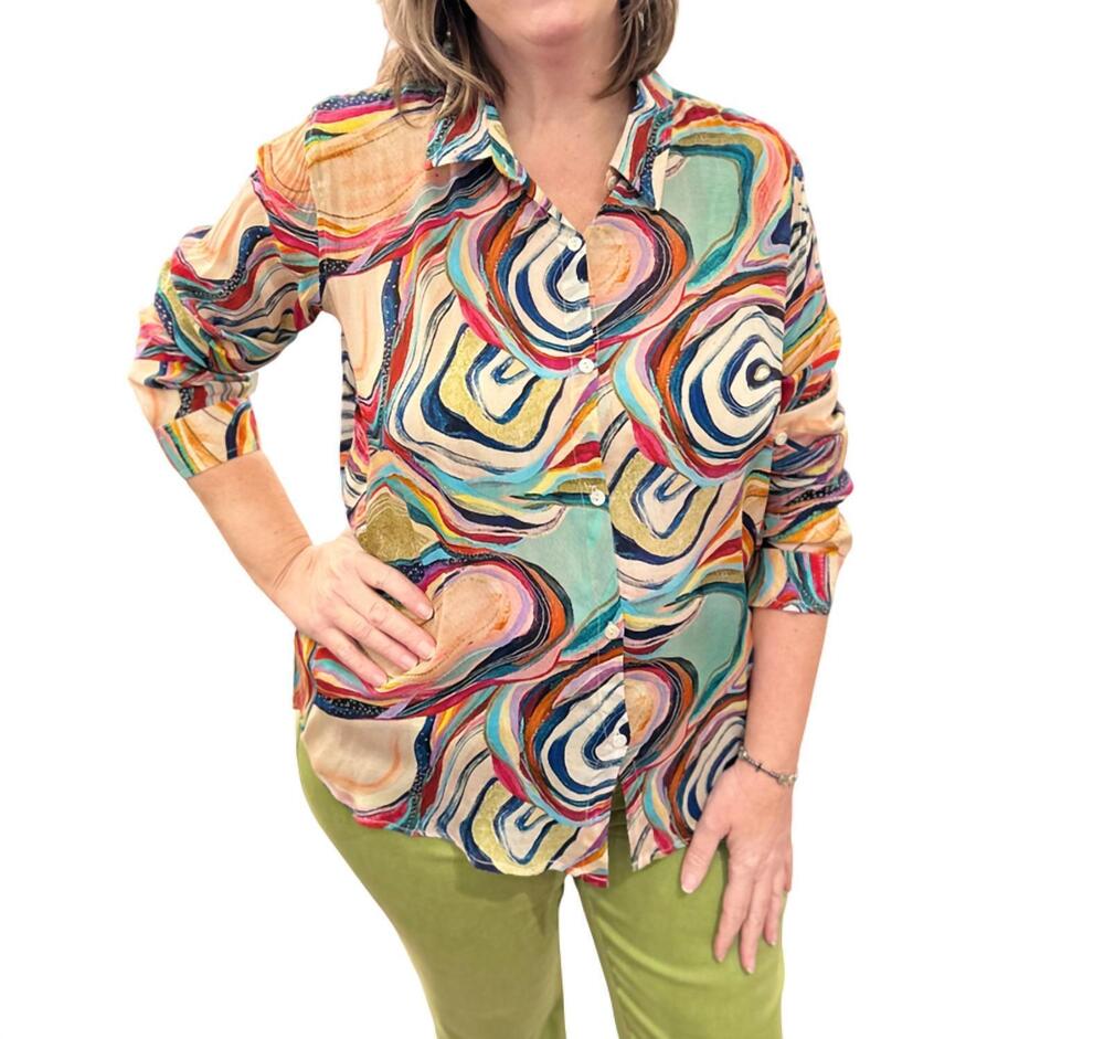 NEW APNY rolled up sleeve button-up shirt in blue multi